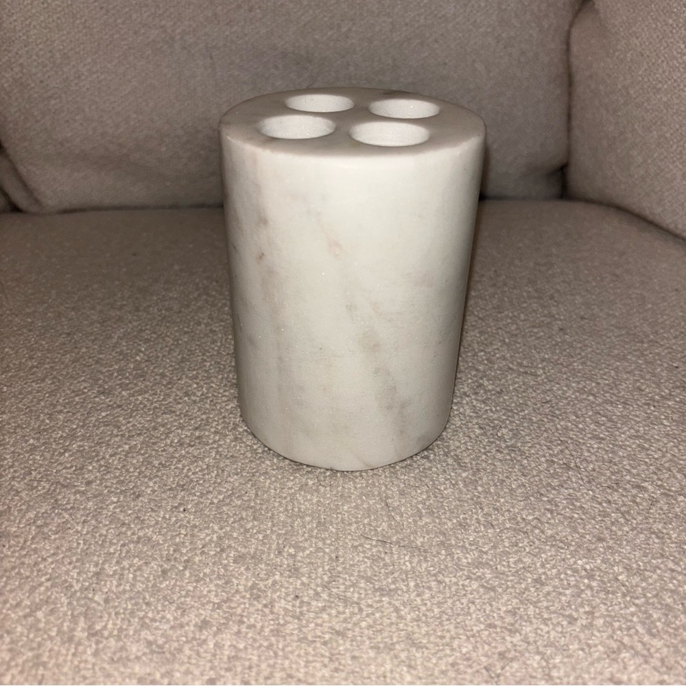 Marble Toothbrush Solid Stone Flower Frog Pen Holder White With Beige Gray Veins